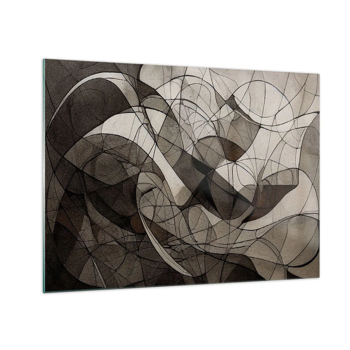 Üveg kép - Földszínű organikus vonalak absztrakt kompozíciója. - 70x50cm - A föld színeinek keringése - Modern fali dekoráció nappalihoz és hálószobához ARTTOR