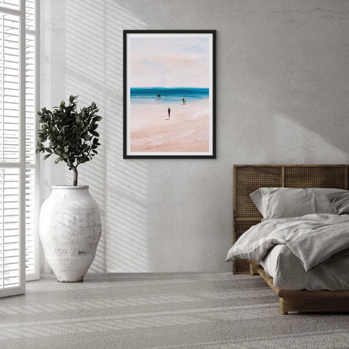 Poszter fehér keretben - Minimalista tengerparti jelenet - 50x70cm - Természetes igény - Modern fali dekoráció nappalihoz és hálószobához ARTTOR