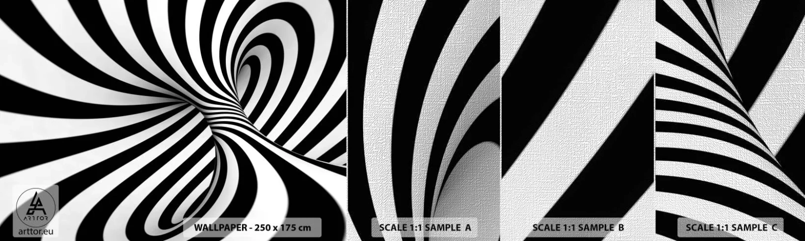 Fotótapéta Minta Premium Canvas - Összetétel: táncoló tér - Absztrakció, 3D, Fekete és fehér - 100x30 cm