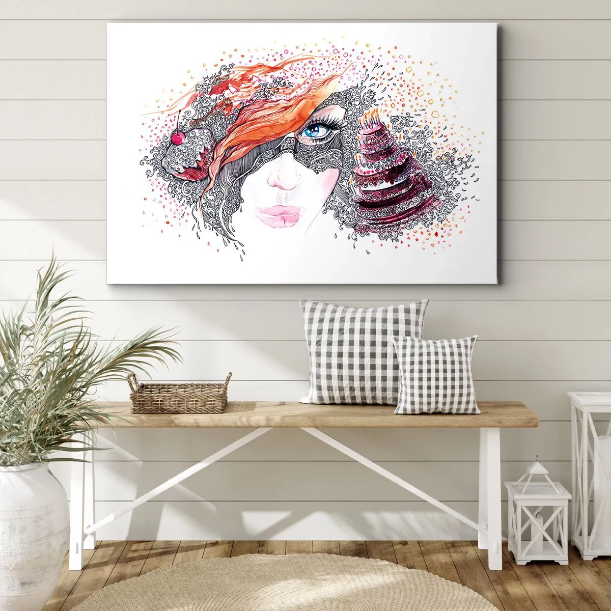 Vászonkép - Részletekkel és piros akcentussal ellátott nő művészi portréja - 70x50cm - Vele minden nap ünnep - Modern fali dekoráció nappalihoz és hálószobához ARTTOR