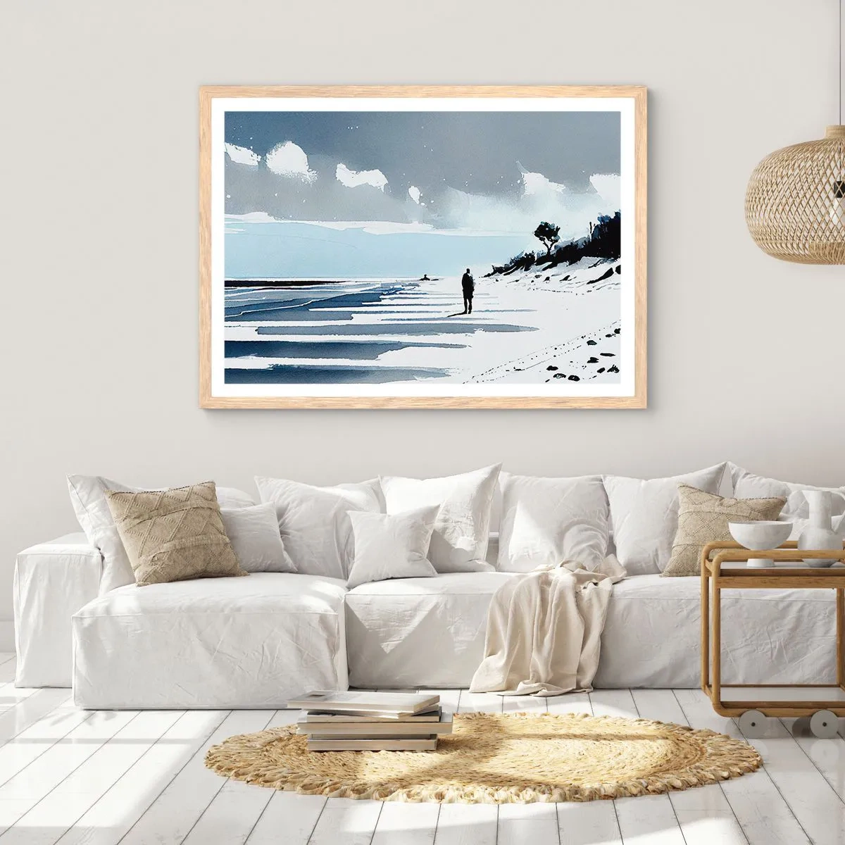 Poszter világos tölgy keretben - Egyedül - 100x70 cm