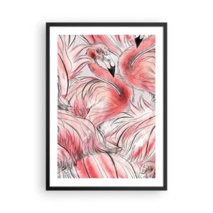 Poszter fehér keretben - Finom flamingóminta rózsaszín árnyalatokban - 50x70cm - Madári  corps de ballet - Modern fali dekoráció nappalihoz és hálószobához ARTTOR