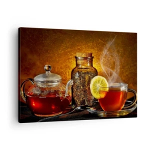 Vászonkép - Üvegkancsóban citromos és szálas tea - 70x50cm - A holland mesterek stílusában - Modern fali dekoráció nappalihoz és hálószobához ARTTOR