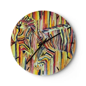 Falióra, Óra - Két zebra absztrakt ábrázolása színes csíkos háttér előtt. - 30x30cm - Szóval te is... - Modern fali dekoráció nappalihoz, konyhához és hálószobához ARTTOR