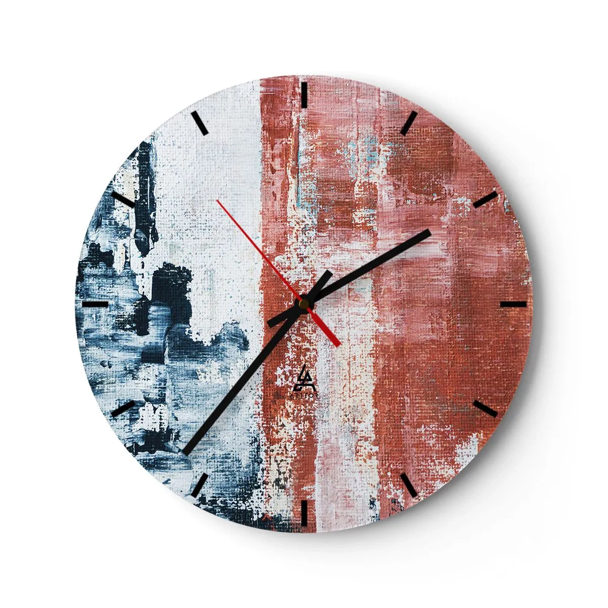 Falióra, Óra - Absztrakt kompozíció kék és piros árnyalatokban - 30x30cm - Fele-fele absztrakt - Modern fali dekoráció nappalihoz, konyhához és hálószobához ARTTOR