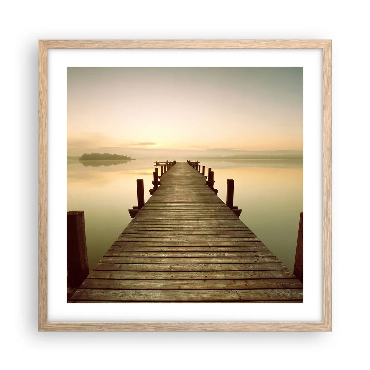 Poszter világos tölgy keretben - Hajnal előtt, hajnal, fény - 50x50 cm