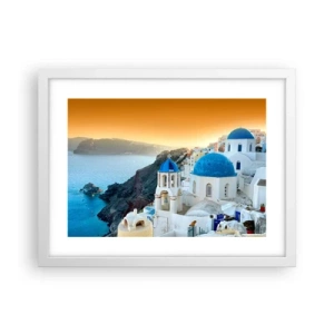 Poszter fekete keretben - Santorini – rásimulva a sziklákra - 40x30 cm