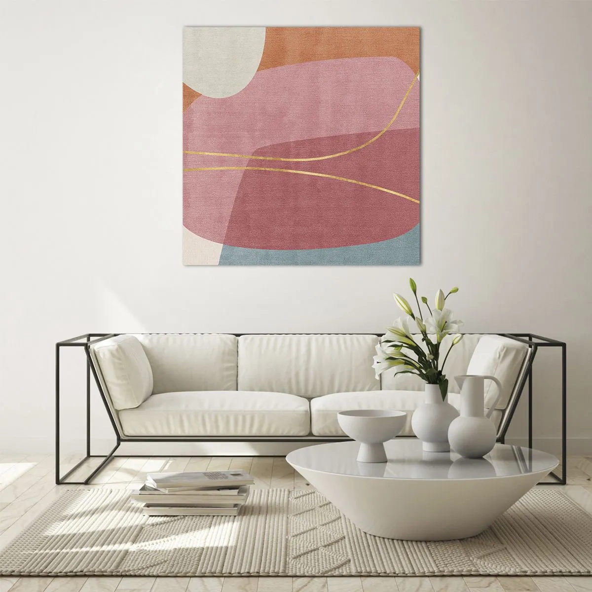 Üveg kép - Pasztell kompozíció aranyszálakkal - 50x50 cm