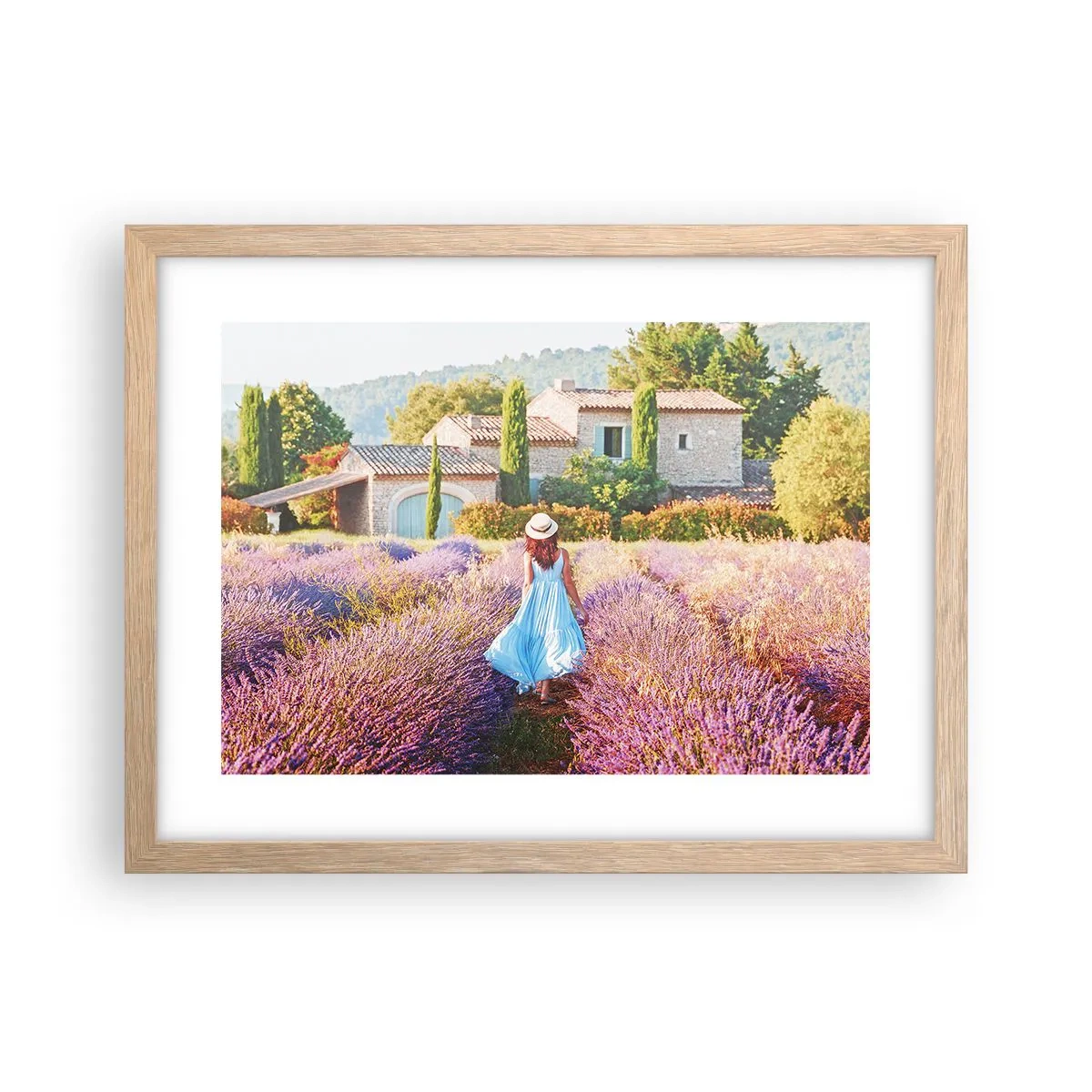 Poszter világos tölgy keretben - Levendula lány - 40x30 cm