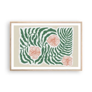 Poszter világos tölgy keretben - Zöldben virágzó - 91x61 cm