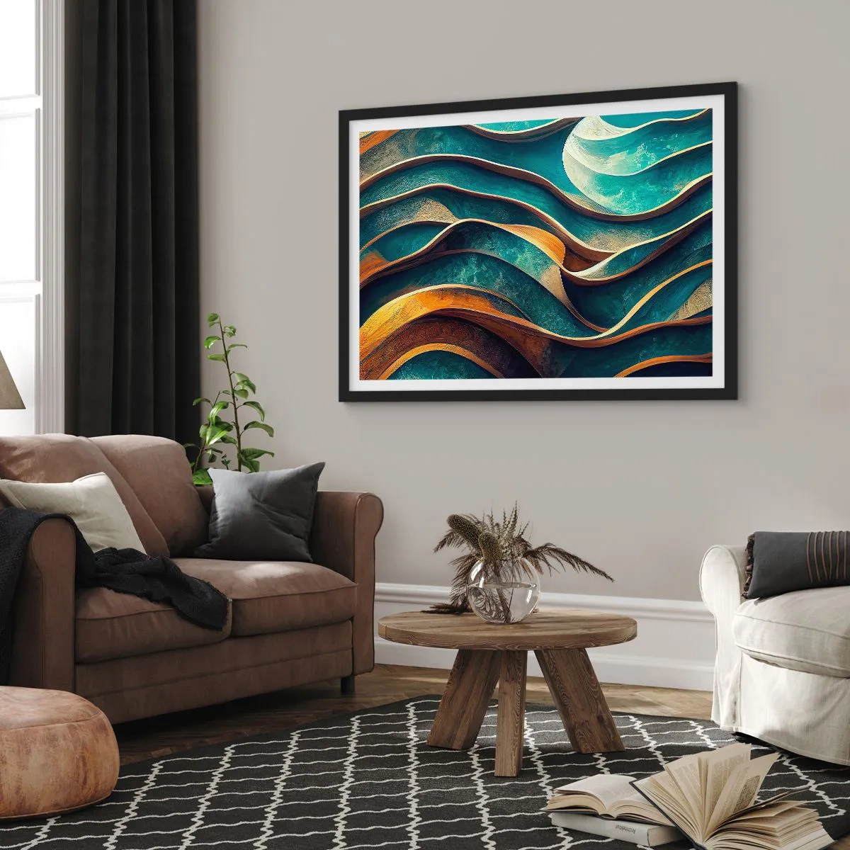 Poszter fehér keretben - Kék kanyarulatok - 70x50 cm