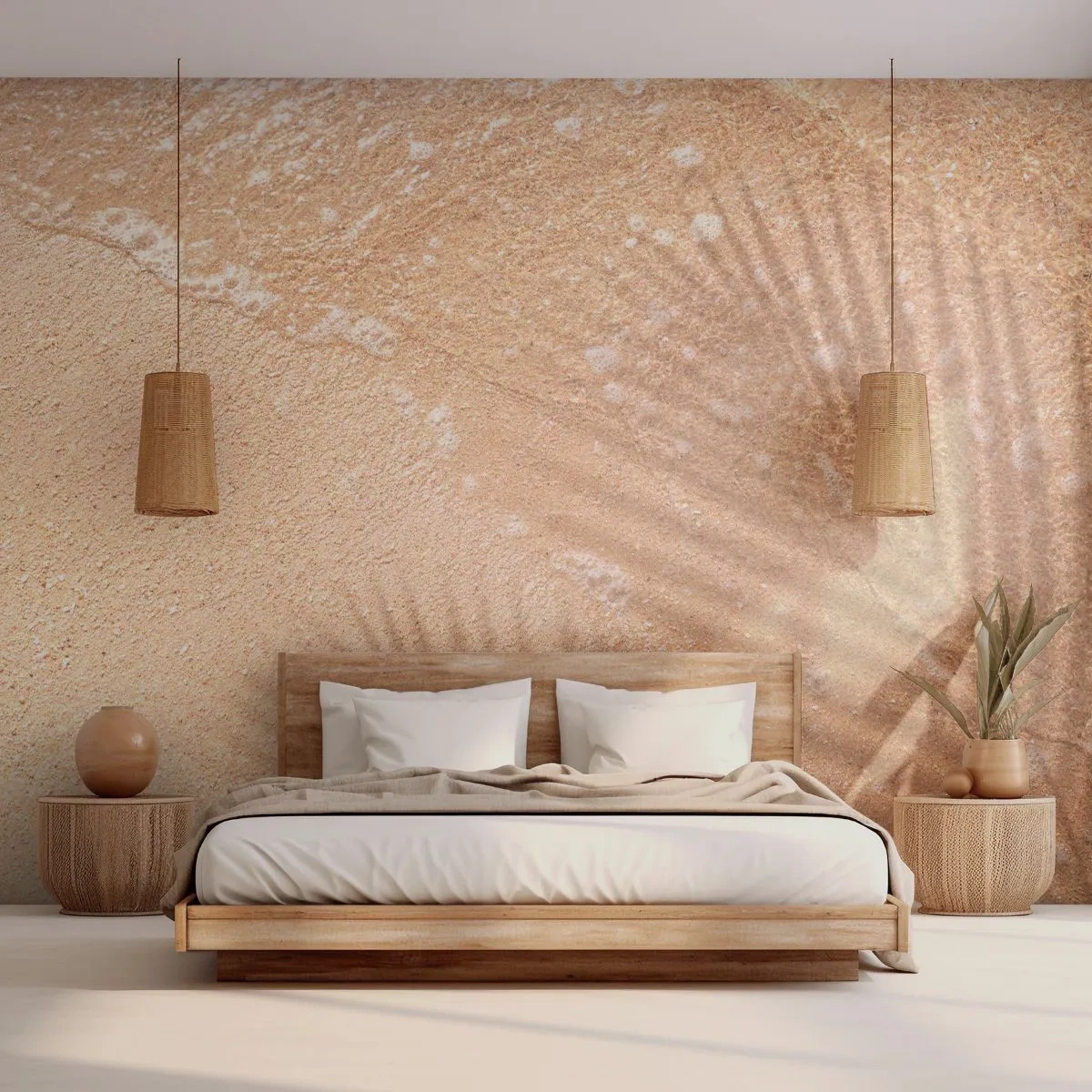 Fotótapéta Standard Eco - A forró nyár árnyéka - Absztrakció, Homok a Tengerparton, Levelek - 400x280 cm