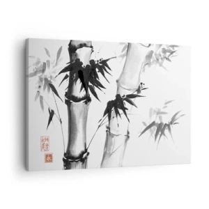 Vászonkép - Japán stílusú akvarell bambusz fehér alapon - 70x50cm - Közelkép a keletről - Modern fali dekoráció nappalihoz és hálószobához ARTTOR