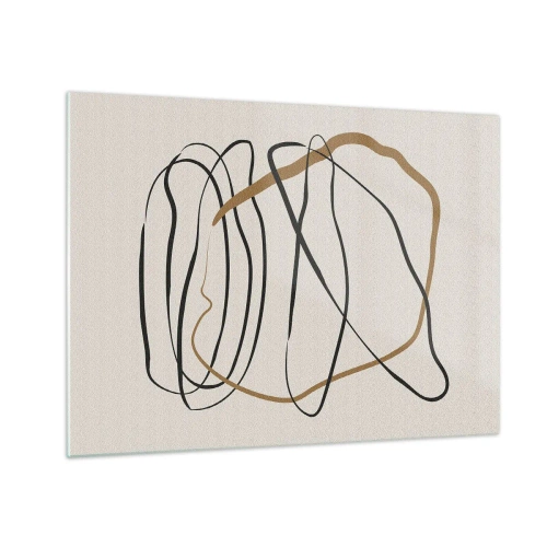 Üveg kép - Világos háttéren fekete és barna vonalak kifejező kompozíciója. - 70x50cm - Kompozíció - birtokló tánc - Modern fali dekoráció nappalihoz és hálószobához ARTTOR