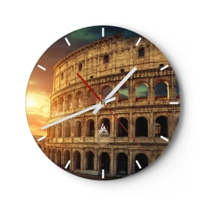 Falióra, Óra - A római Colosseum naplementekor - 30x30cm - Kolosszális benyomás - Modern fali dekoráció nappalihoz, konyhához és hálószobához ARTTOR