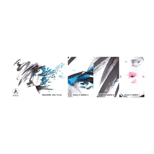 Fotótapéta Minta Öntapadós Deluxe Sticker - Érzéki portré szürkében és kékben - Nő, Női Arc, Absztrakció - 100x30 cm