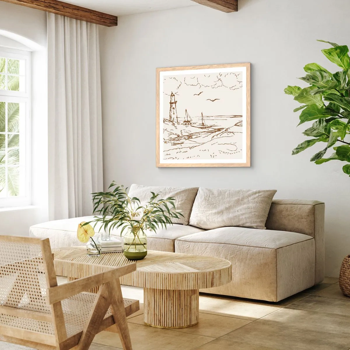 Poszter világos tölgy keretben - A nyár emlékeinek vázlata - 50x50 cm