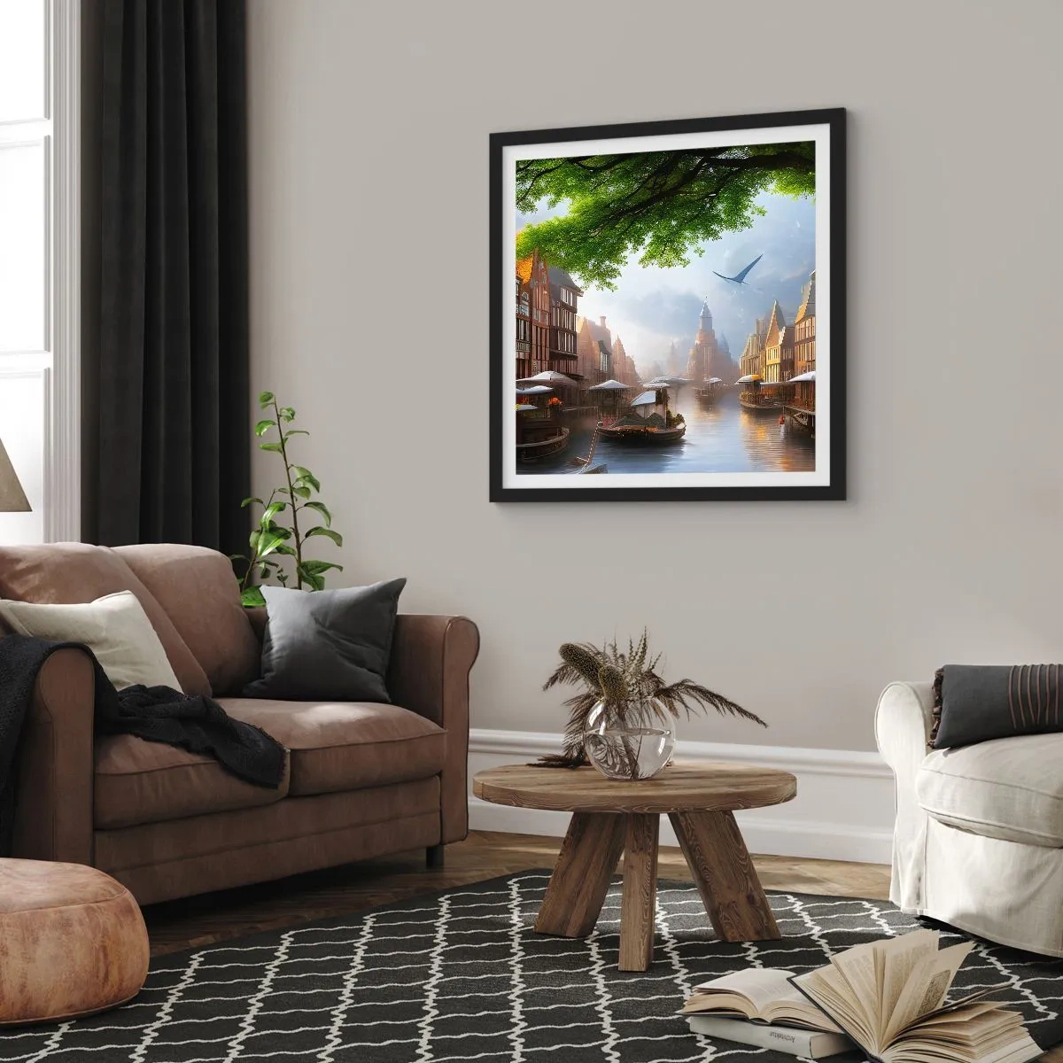 Poszter fehér keretben - Holland városkép - 60x60 cm