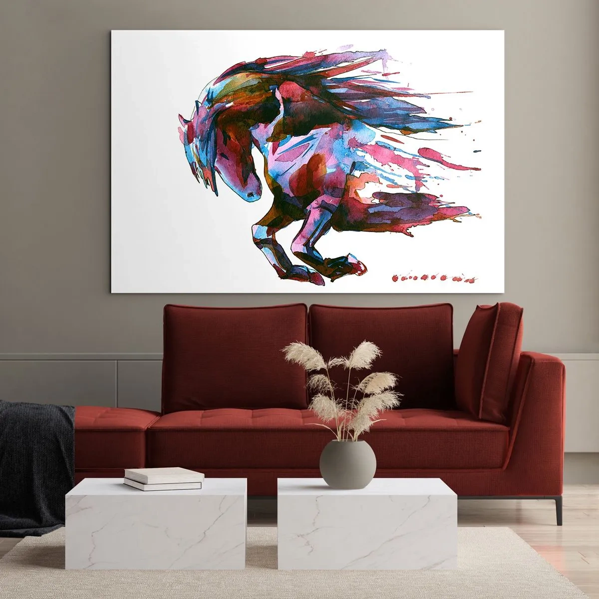 Üveg kép - Absztrakt ló dinamikus színkompozícióban - 70x50cm - Az elragadtatásban - Modern fali dekoráció nappalihoz és hálószobához ARTTOR