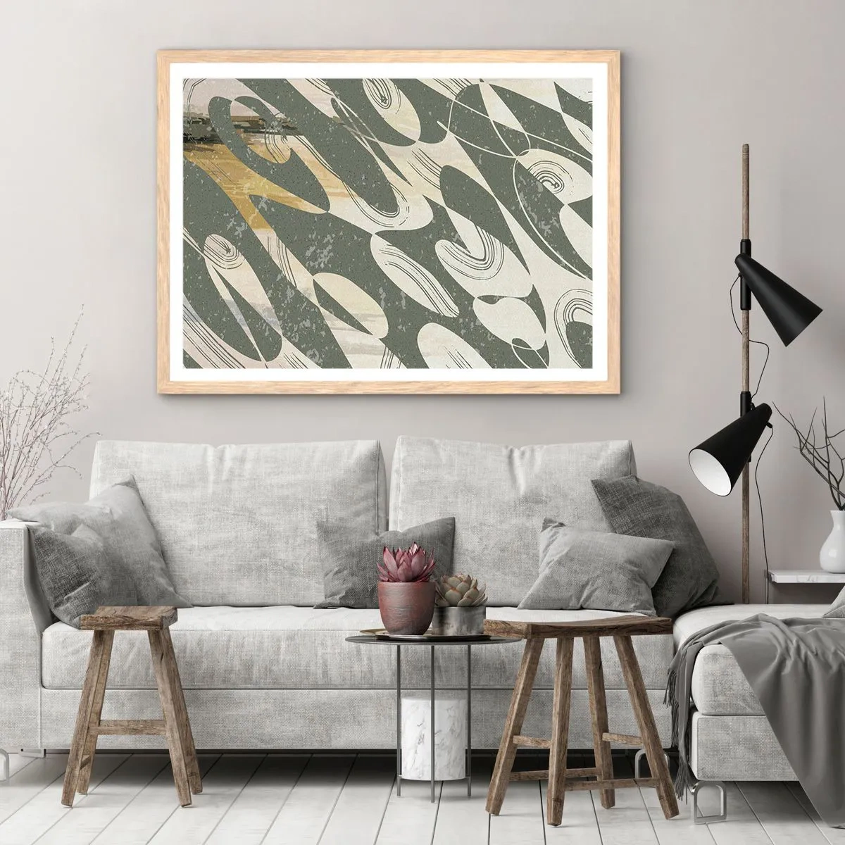 Poszter világos tölgy keretben - Ritmikus absztrakció - 70x50 cm