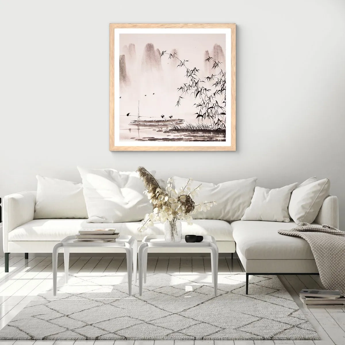 Poszter világos tölgy keretben - A rizsföldek csendje - 60x60 cm