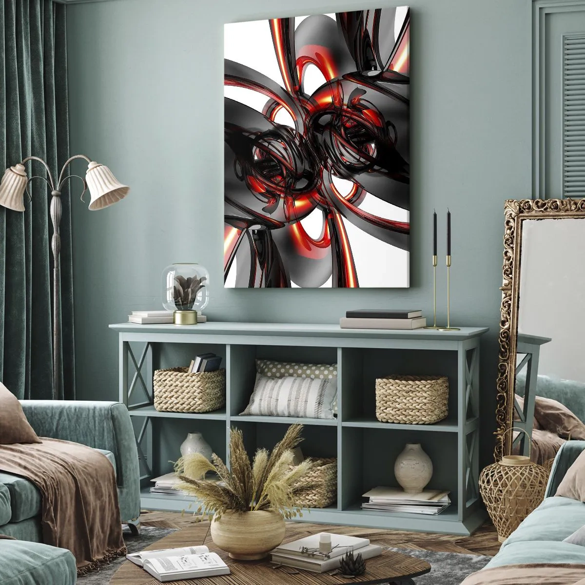 Vászonkép - Mozgás grafitban és vörösben - 50x70 cm