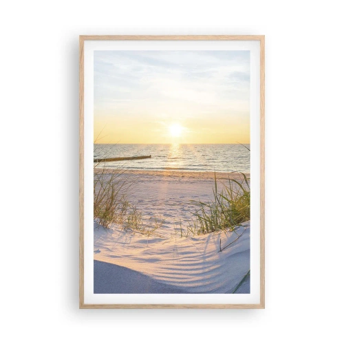 Poszter világos tölgy keretben - A tenger hangja, a madarak éneke, egy vad tengerpart a fű között... - 61x91 cm
