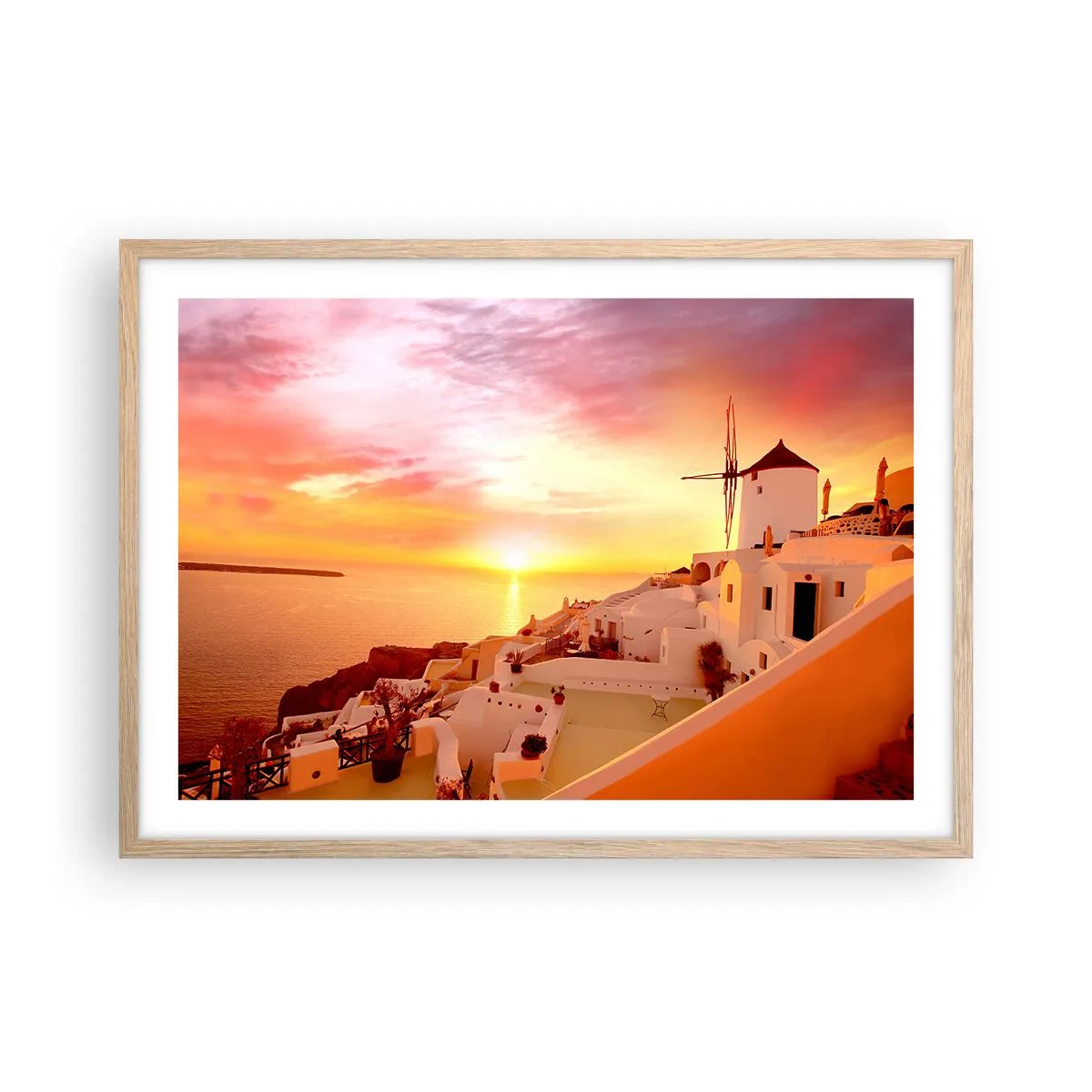 Poszter világos tölgy keretben - Szétfolyni a fehérben és aranyban - 70x50 cm