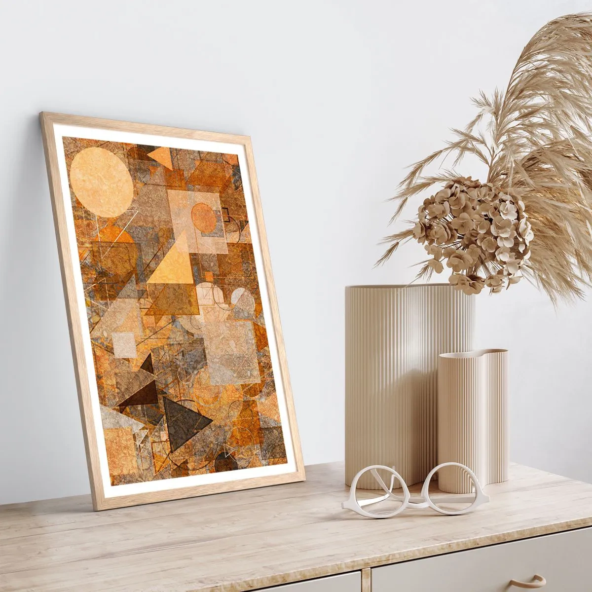 Poszter világos tölgy keretben - Kubikus bronz tanulmánya - 70x100 cm