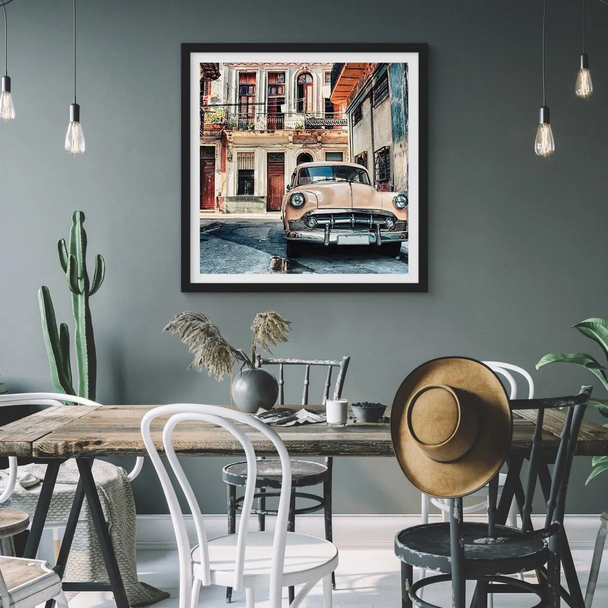 Poszter fehér keretben - A szieszta Havannában - 40x40 cm