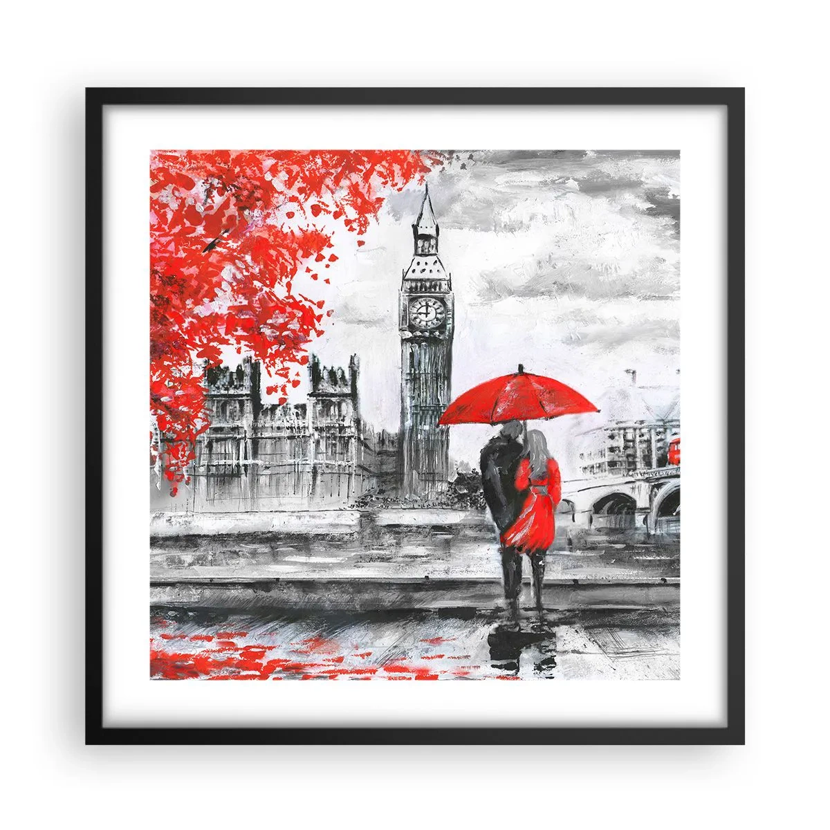 Poszter fehér keretben - Szerelmesek Londonban - 50x50 cm