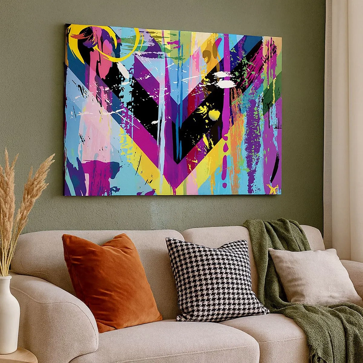 Vászonkép - Absztrakt minta színes geometriai alakzatokkal - 70x50cm - Fentről lefelé - Modern fali dekoráció nappalihoz és hálószobához ARTTOR