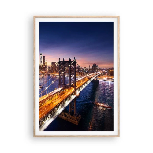 Poszter világos tölgy keretben - Ragyogó híddal a város szívébe - 70x100 cm