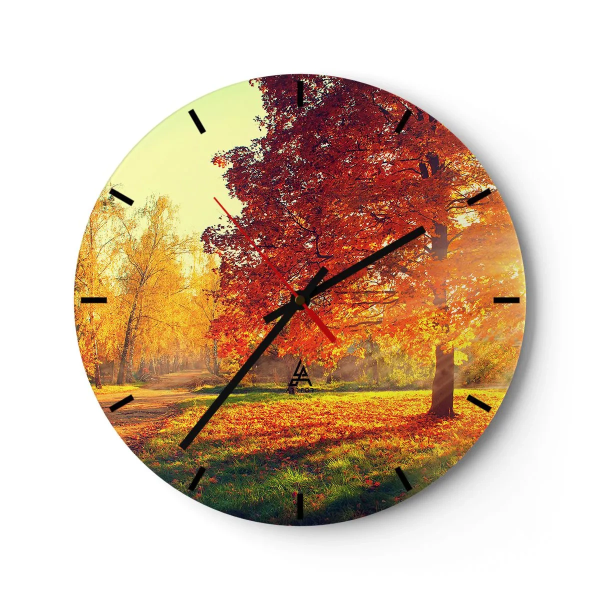 Falióra, Óra - Őszi táj egy vörös levelű fával a parkban - 30x30cm - A vörös gyönyörű - Modern fali dekoráció nappalihoz, konyhához és hálószobához ARTTOR