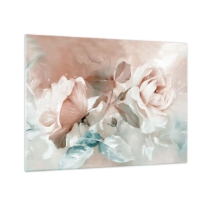 Üveg kép - Finom pasztell akvarell rózsák világos háttéren - 70x50cm - A romantika szelleme - Modern fali dekoráció nappalihoz és hálószobához ARTTOR