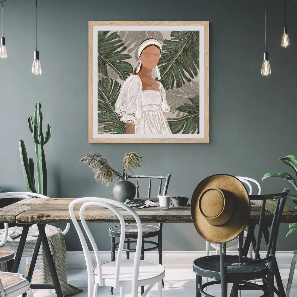 Poszter világos tölgy keretben - Egzotikus portré - 40x40 cm