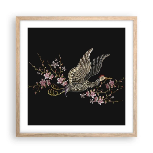 Poszter világos tölgy keretben - Egzotikus hímzett madár - 50x50 cm