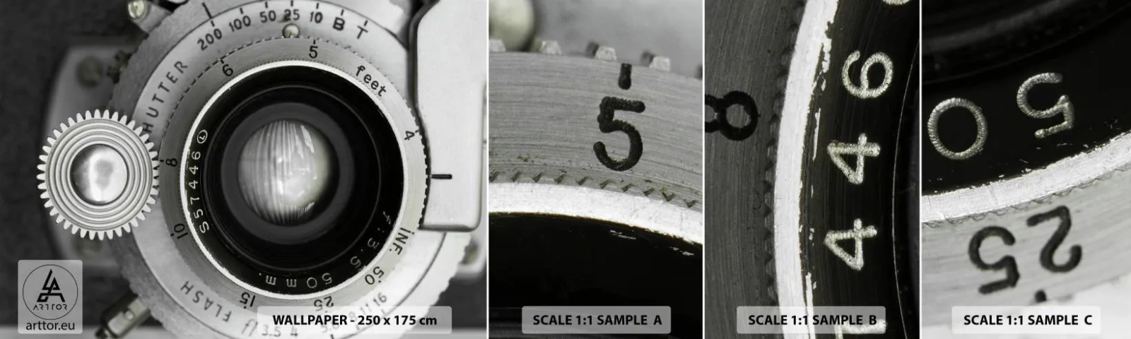 Fotótapéta Minta Standard Eco - Történet Hollywoodról - Kamera, Fekete és fehér, Szüret - 100x30 cm