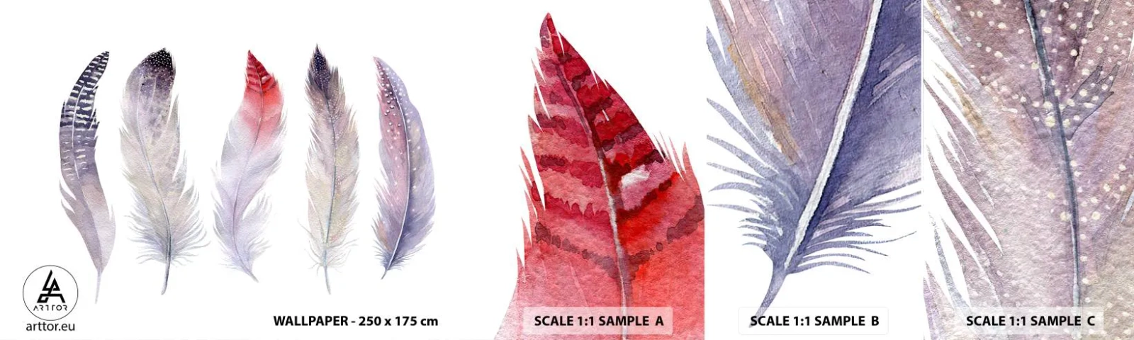 Fotótapéta Minta Öntapadós Deluxe Sticker - Gyengéd, mint a sokszínű köd - Madár toll, Boho, Grafika - 100x30 cm