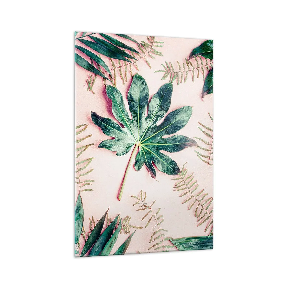 Üveg kép - A zöld tanulmánya a rózsaszín háttérben - 70x100 cm