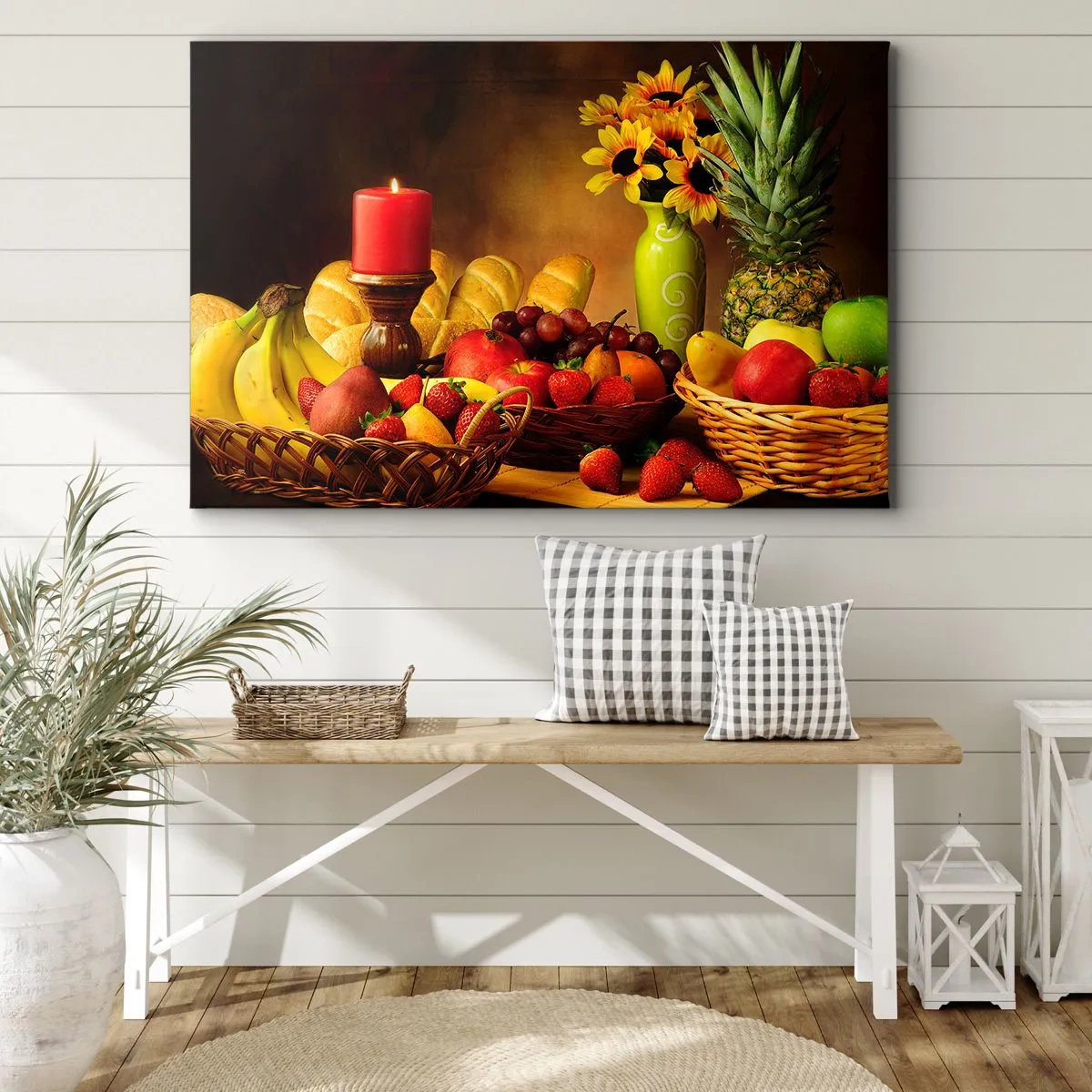 Vászonkép - Csendélet kenyérrel és gyümölccsel - 70x50 cm
