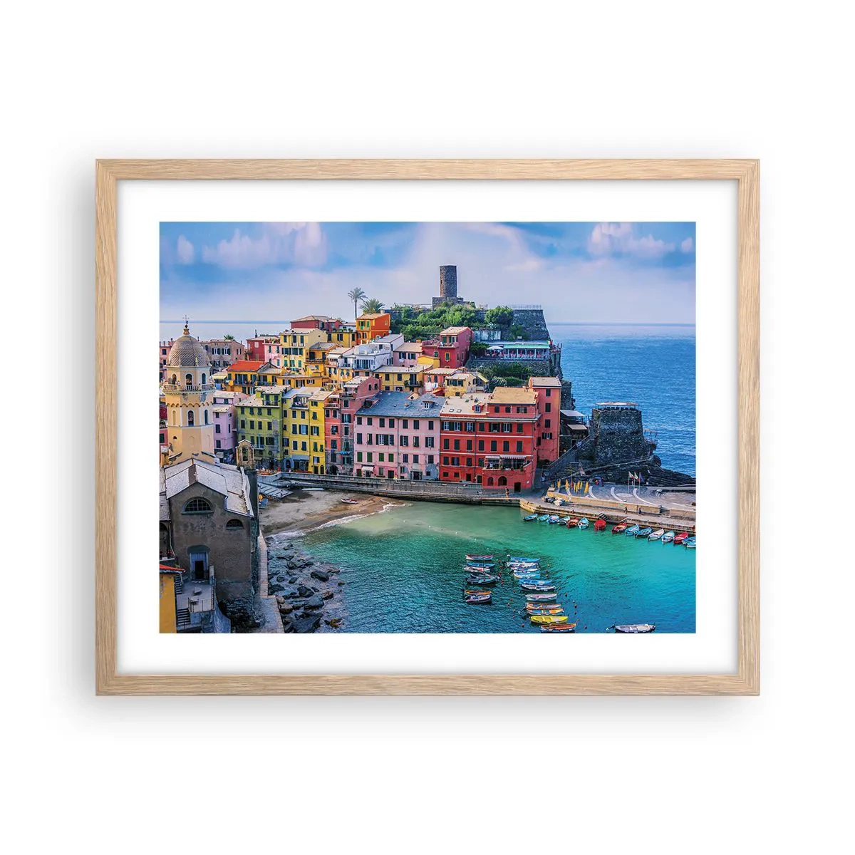 Poszter világos tölgy keretben - Varázslatos mediterrán város - 50x40 cm
