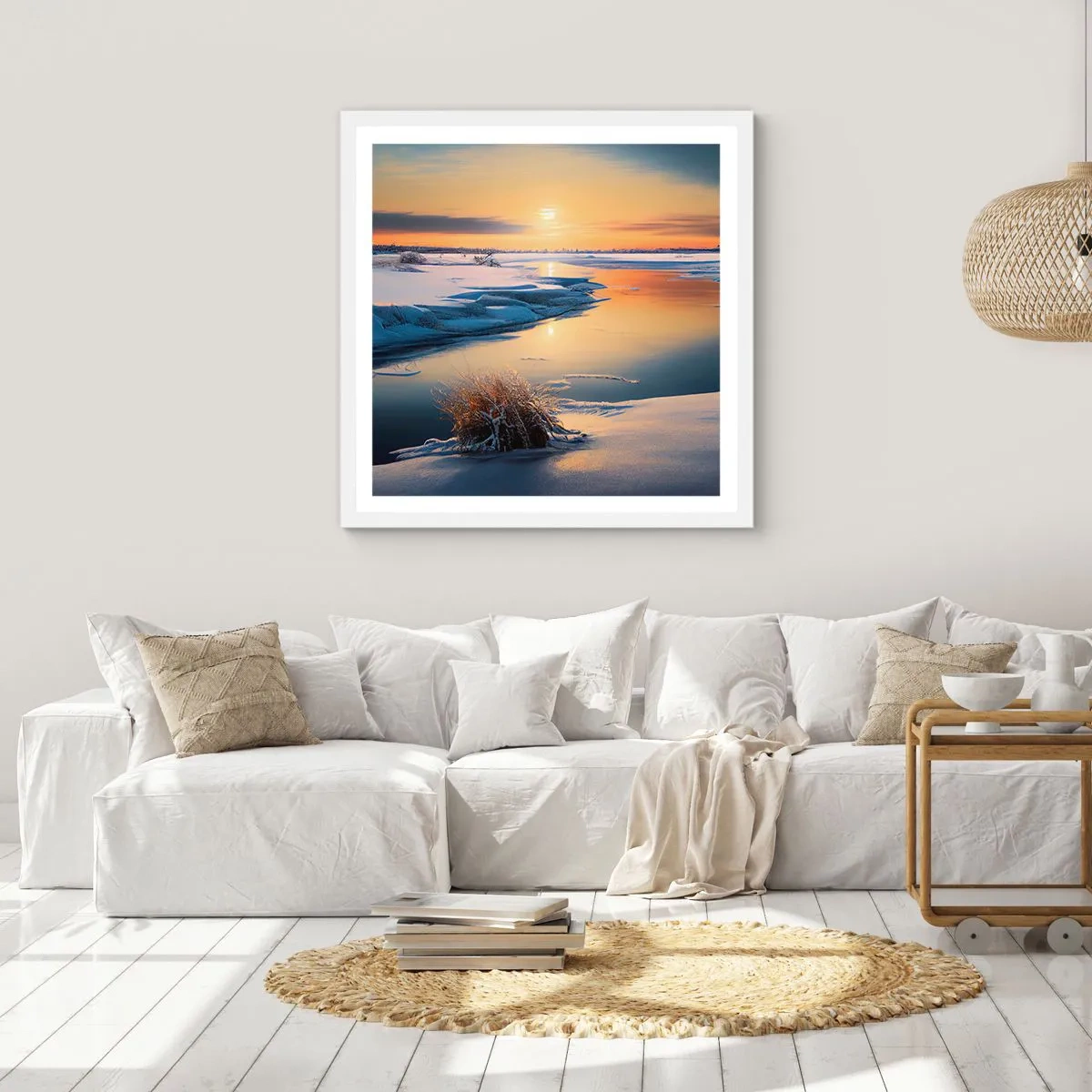 Poszter fekete keretben - Téli naplemente - 60x60 cm