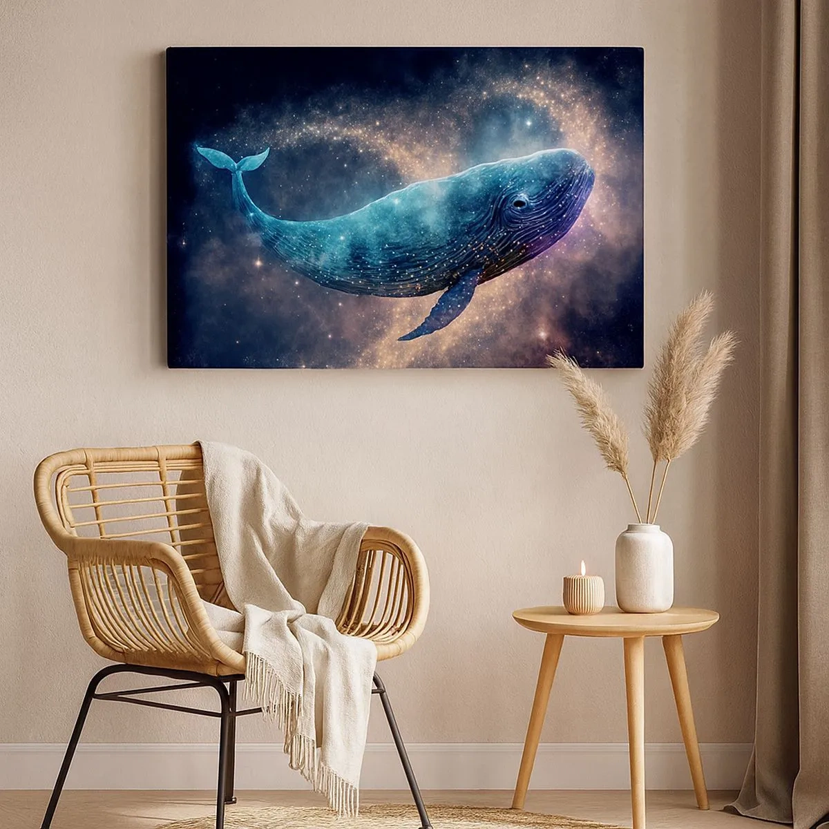 Vászonkép - Egy űrbálna egy galaxissal a háttérben - 70x50cm - Van egy világ... - Modern fali dekoráció nappalihoz és hálószobához ARTTOR