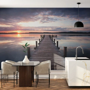 Fotótapéta Premium Sand - Csendes határ a nappal és az éjszaka között - Tájkép, Tó, Napnyugta - 100x70 cm
