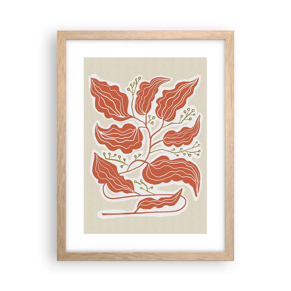 Poszter világos tölgy keretben - Népi és korall - 30x40 cm