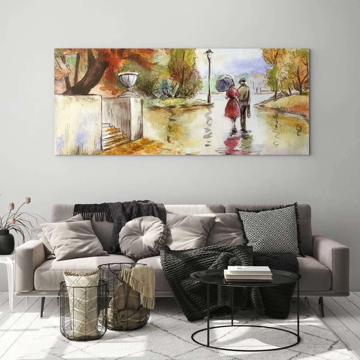 Üveg kép - Romantikus ősz a parkban - 140x50 cm