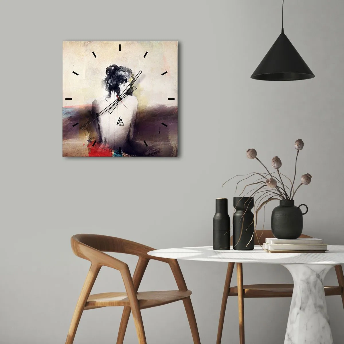 Falióra, Óra - Sima vonalak, ovális formák - 40x40 cm