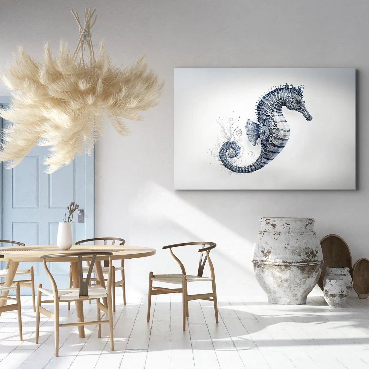 Vászonkép - Tengericsikó kék árnyalatokban, akvarell részletekkel - 70x50cm - A természet finom tréfája - Modern fali dekoráció nappalihoz és hálószobához ARTTOR