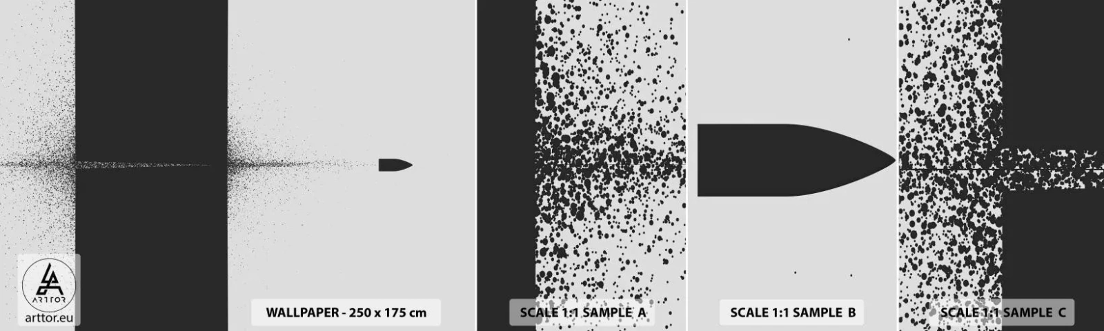 Fotótapéta Minta Öntapadós Deluxe Sticker - Egyenesen a cél felé - Golyó, Fekete és fehér, Absztrakció - 100x30 cm